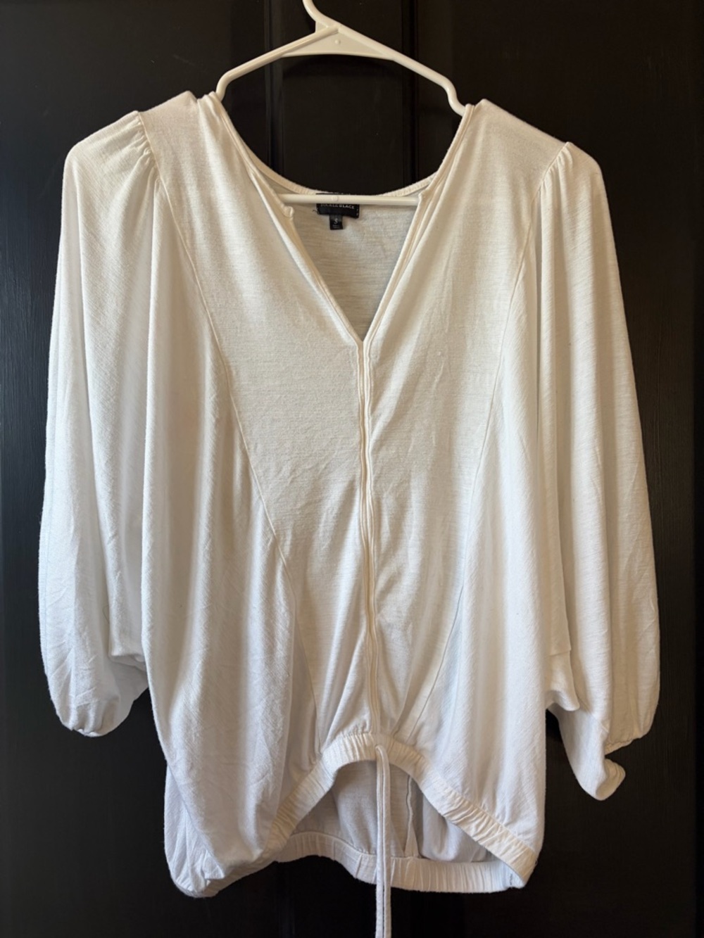 Buckle Black V-Neck Drawstring Dolman Blouse